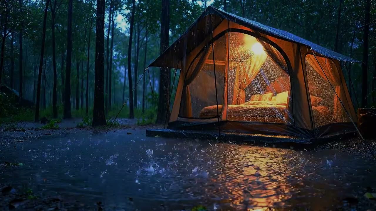 Heavy Rain on Luxury Camping Tent | Night Rain Sounds for Sleep