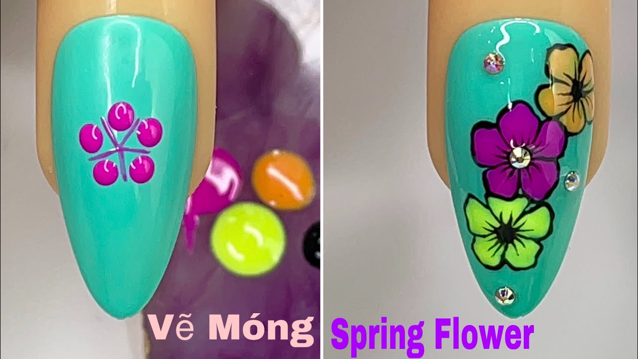 Easy Spring Flower Nails Art For Beginner 💖Vẽ Hoa Năm Cánh 💅New Nails Design 💝 New Nails