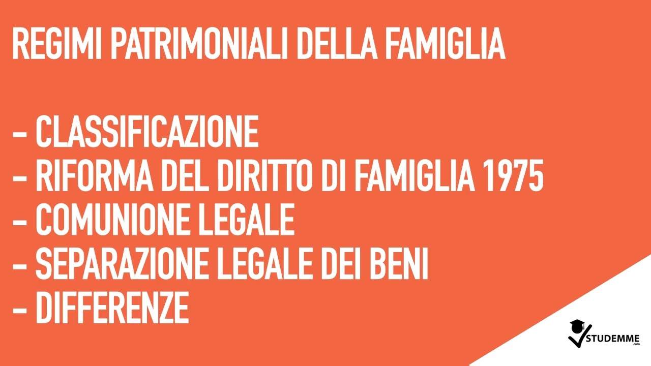 Regimi patrimoniali della famiglia  | VIDEO RIASSUNTO DIRITTO DI FAMIGLIA