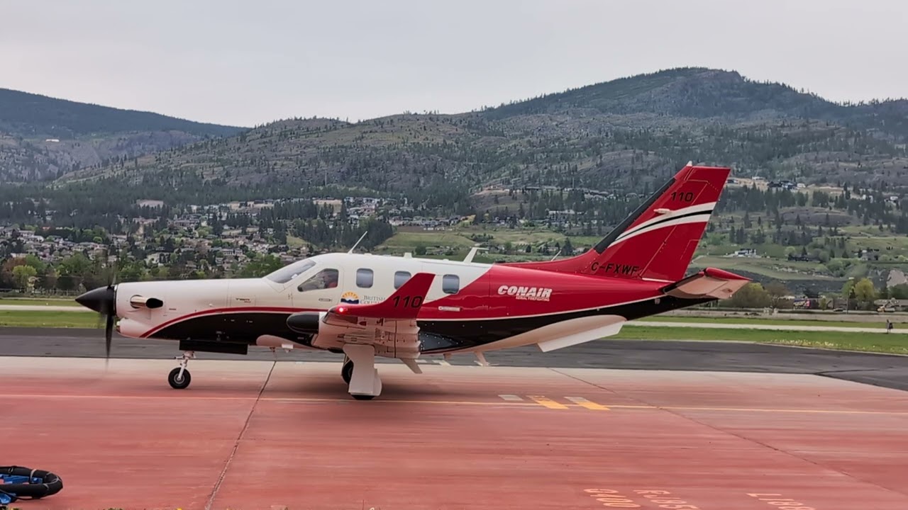 Conair Aviation's new Birddog, The Daher TBM 960 Departing Penticton BC