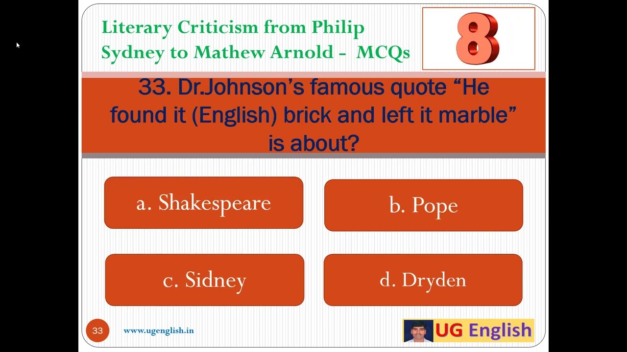 Literary Criticism: Philip Sidney to Mathew Arnold- important MCQs 1-50 for TSPSC JL DL /other exams