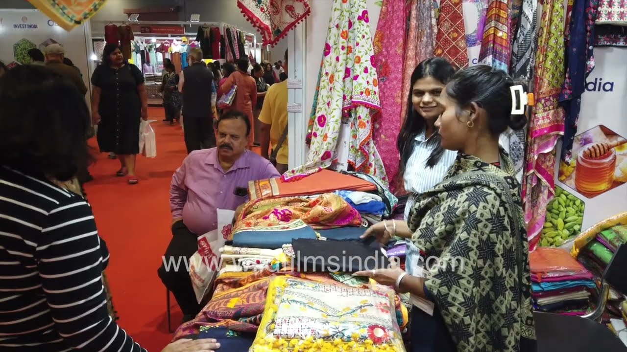 traditional Indian handicrafts and handloom products at a vibrant trade fair