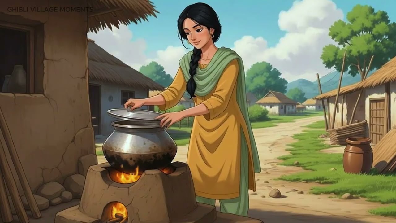 A Peaceful Day in Pakistani Village | Couple & Child | Family Dinner | Ghibli ASMR