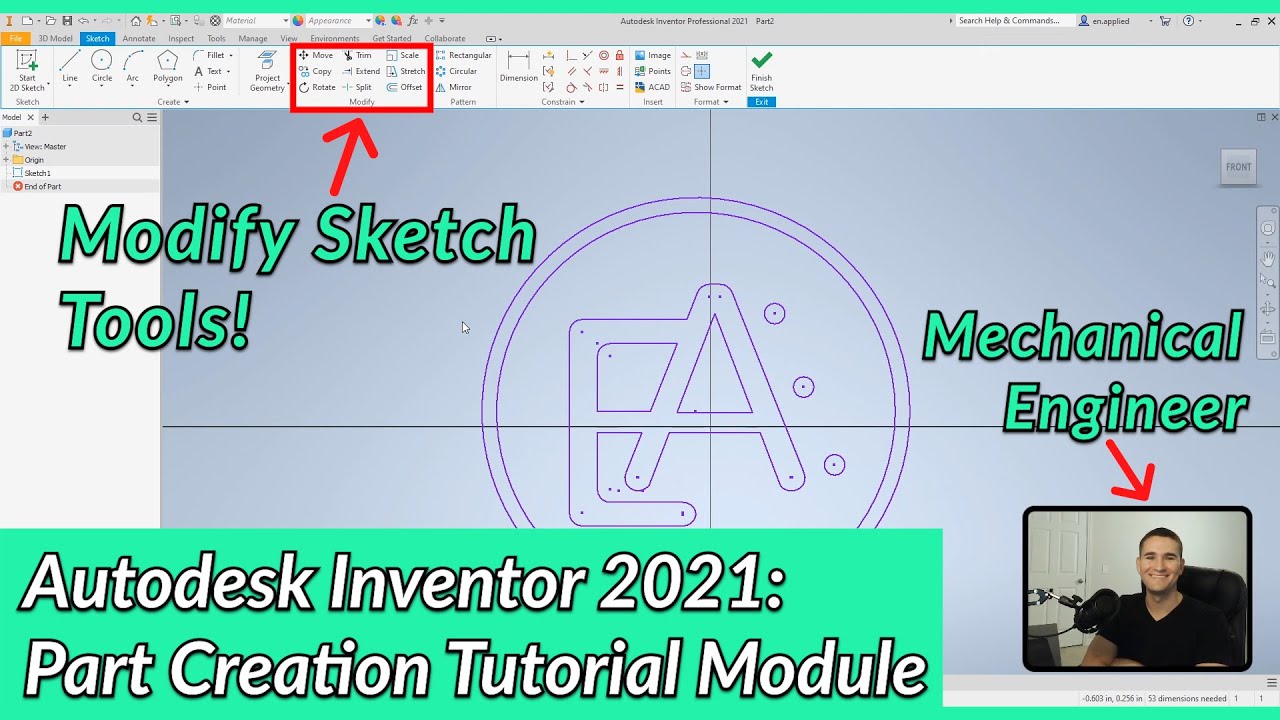 Modify Sketch Tools - Autodesk Inventor Part Tutorial | Autodesk Inventor 2021 IN DEPTH