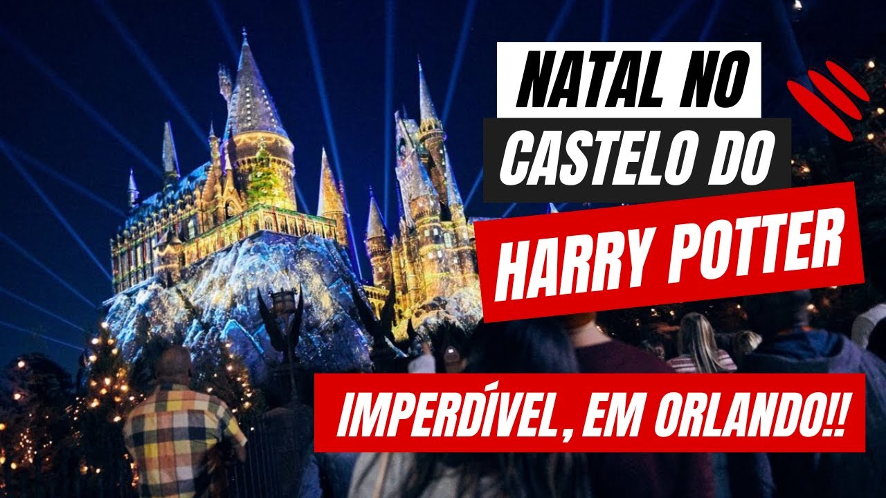 Natal na Universal de Orlando - projeções no castelo da área do Harry Potter