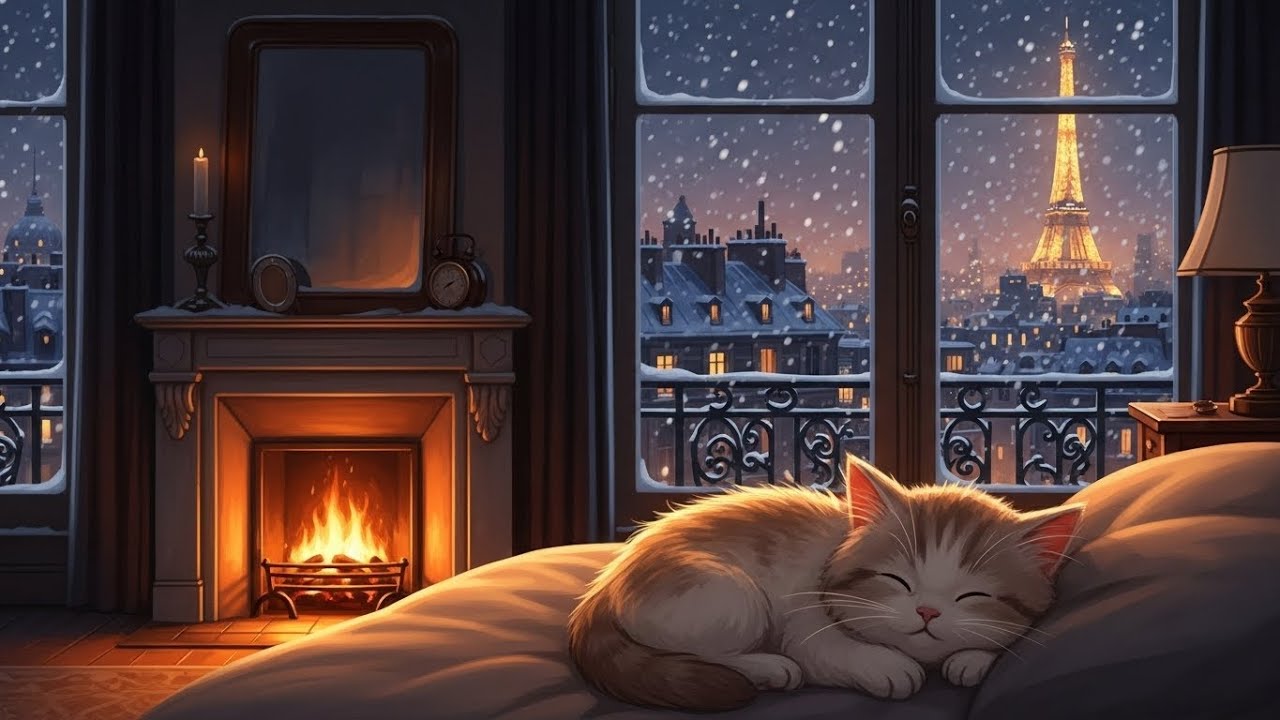 cozy ambience | fireplace crackling & 1950s oldies playing in another room for unwind, Vol. 5