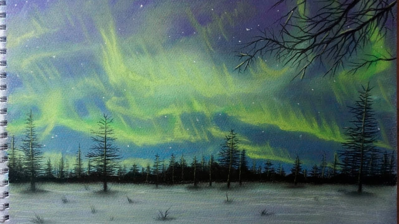 How to Draw Northern Lights with Pastels Step by Step - Landscape