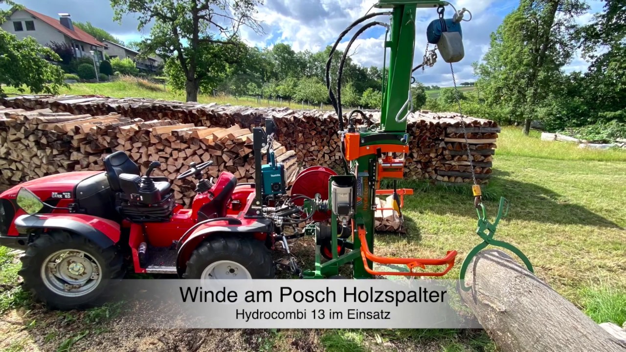 Posch Holzspalter Hydrocombi 13 im Einsatz. mit Winde zum St&auml;mme r&uuml;cken!!!