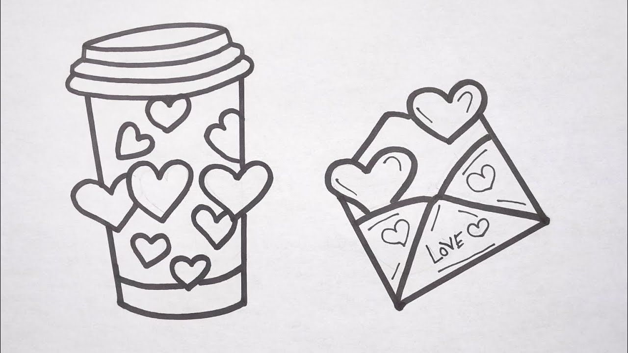 Valentine Special Colouring | Love Cup & Envelope Drawing ❤️