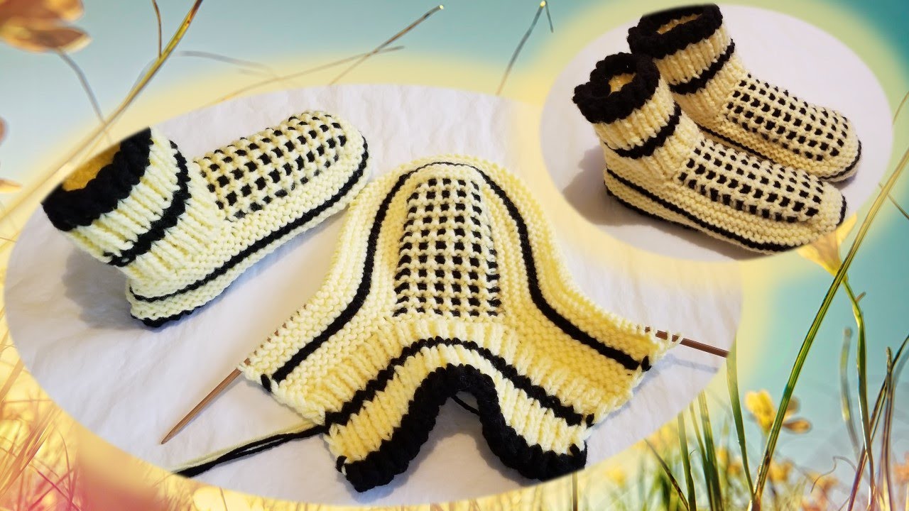 Tutoriel tricot-Pantoufles-Chaussons-Semelle sans couture!-FACILE !!