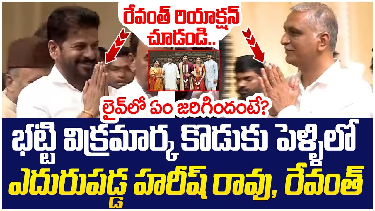 ఎదురుపడ్డ హరీష్ రావు, రేవంత్ | Revanth Reddy Reaction on Harish Rao | Bhatti Vikramarka Son Wedding