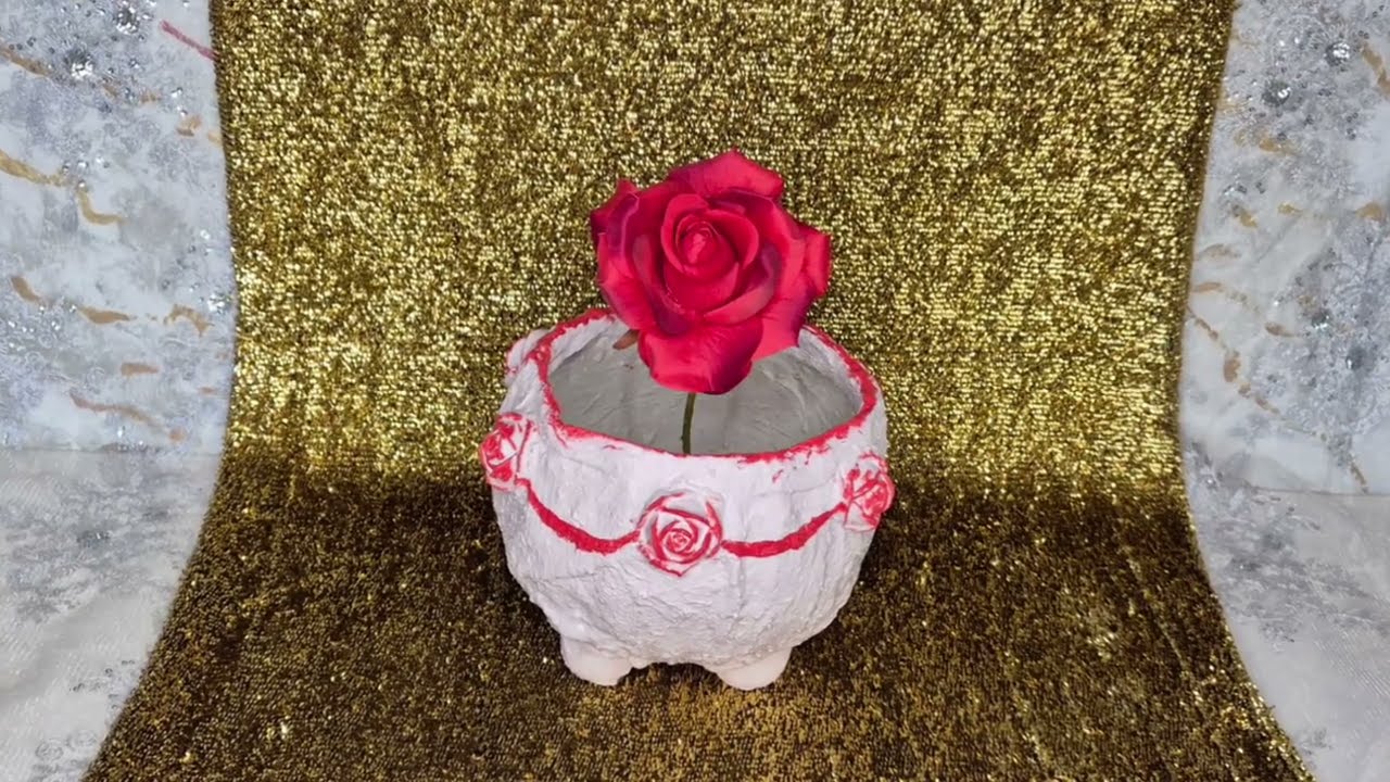Concrete Balloon Pot Decorated with Concrete Roses & Feet