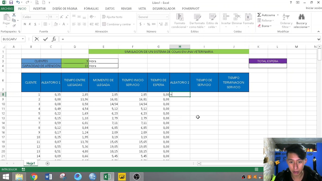 EJERCICIO TEORÍA DE COLAS - EXCEL