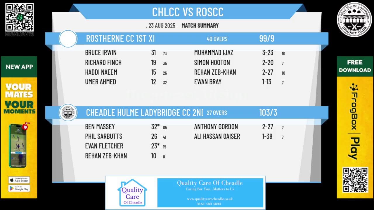 Cheadle Hulme Ladybridge CC 2nd XI v Rostherne CC 1st XI