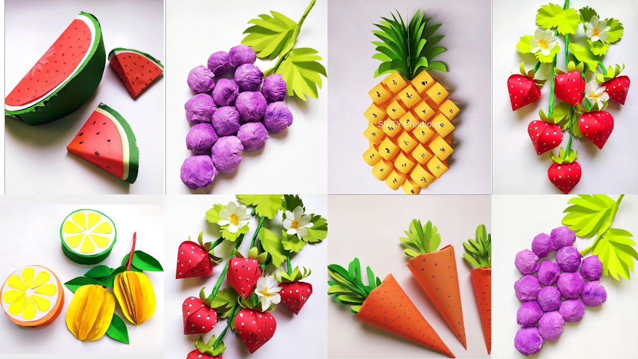 Paper fruits : watermelon, carrots, strawberry, grapes, lemon, pineapple | how to make paper fruits