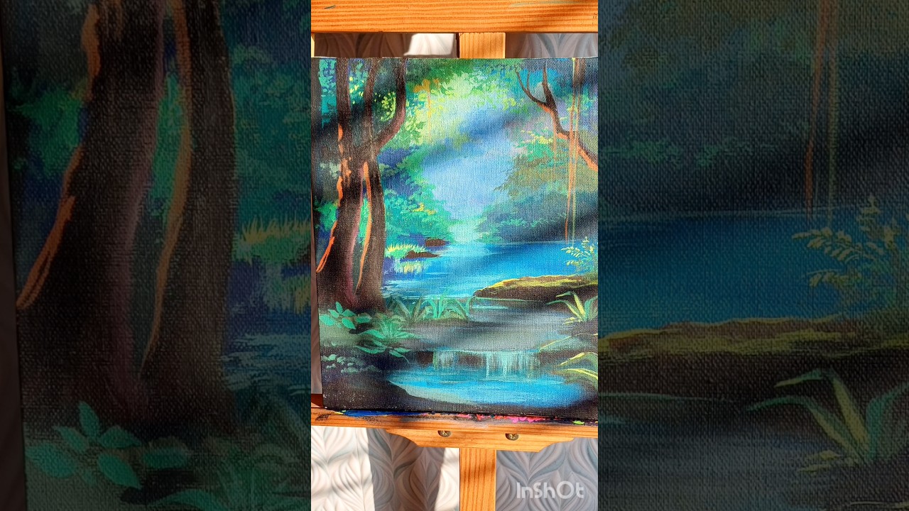 Beautiful forest painting || #acrylicolor #forest #canvasboard #flashpaints