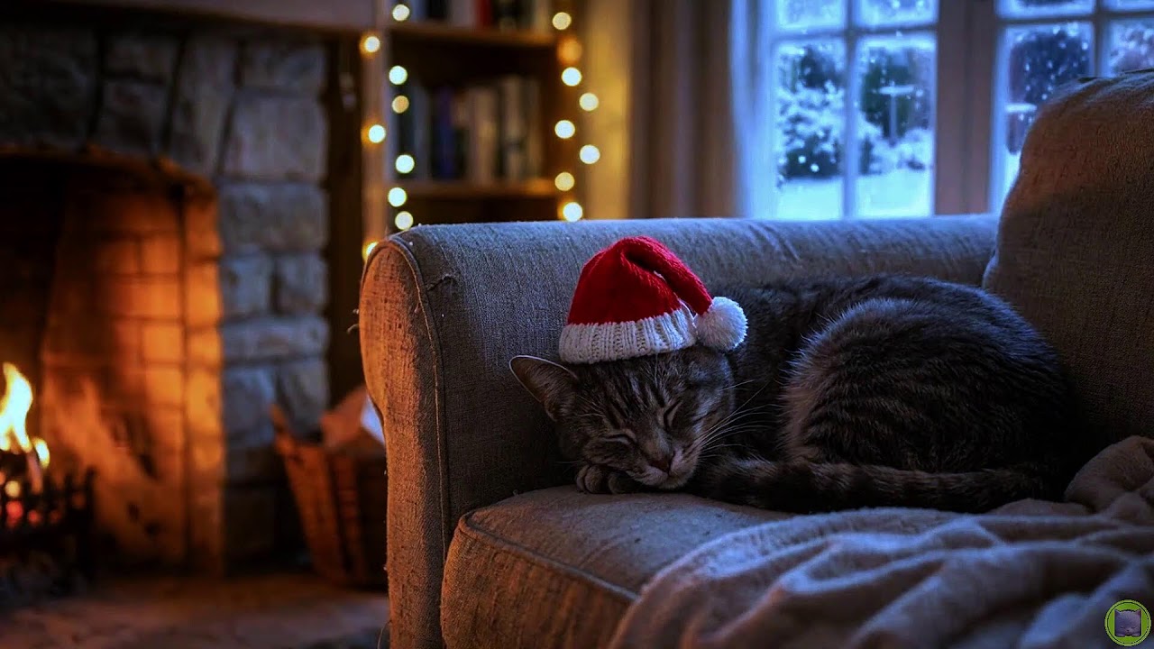 Christmas Fireplace Serenity for Cats 🎄 Relaxing Sleep Music