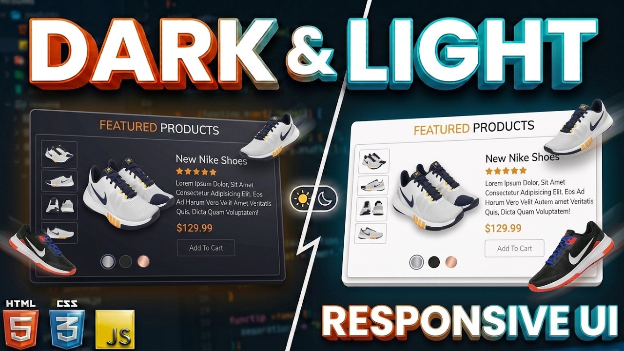 Create A Responsive E-Commerce Product Card UI Design Using HTML CSS JS || Dark & Light Mode Effect