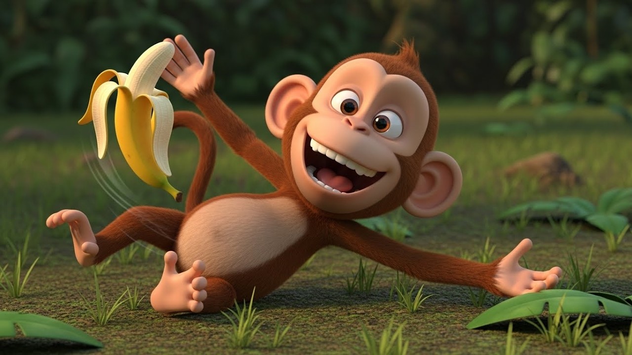 Глупая обезьянка поскользнулась на банане 🐒🍌😂 | Мультфильм для детей и весёлые приключения