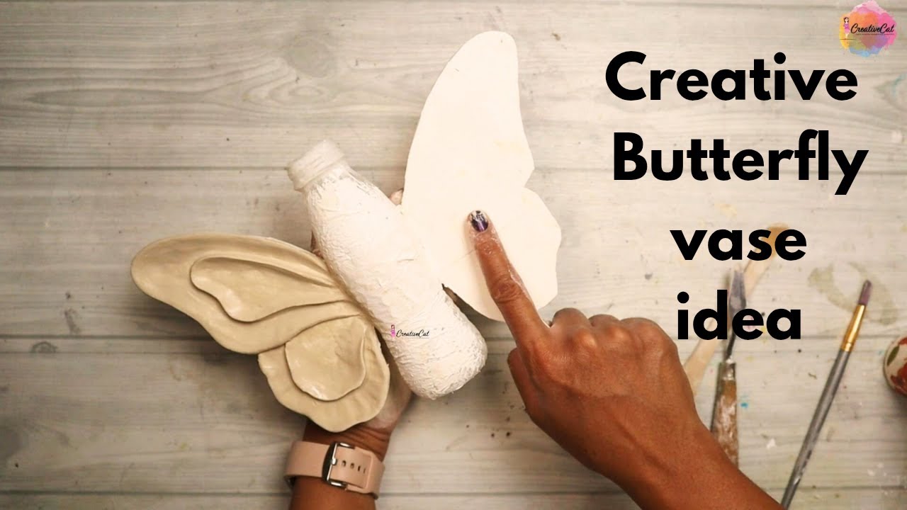 Airdry clay and cardboard vase, Butterfly shape vase, Art and craft, CreativeCat