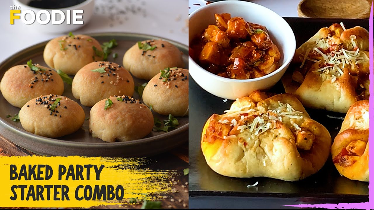 Baked Party Starter Combo | Dominos Style Pizza Parcel | Garlic Naan Bombs | Quick & Easy Recipe