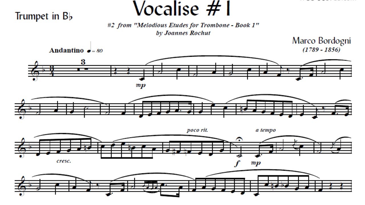 [TRUMPET VOCALISE ETUDE] Marcos Bordogni Vocalise for Trumpet #01 (Demo Solo and play-along)