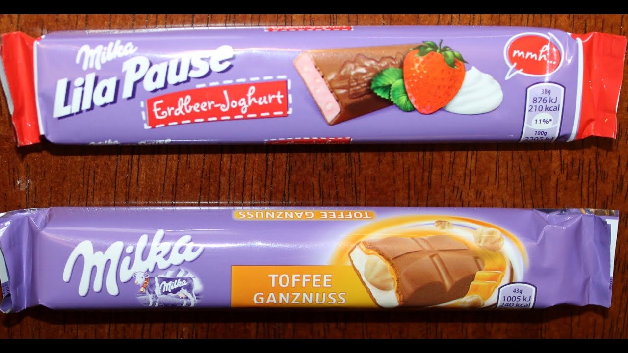 From Germany! Milka Lila Pause: Erdbeer-Joghurt & Milka: Toffee Ganznuss Review