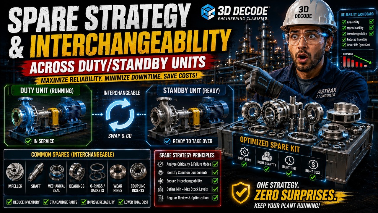Spare Parts Strategy Explained | Interchangeability Across Duty & Standby Pumps ⚙️📦| 3D DECODE