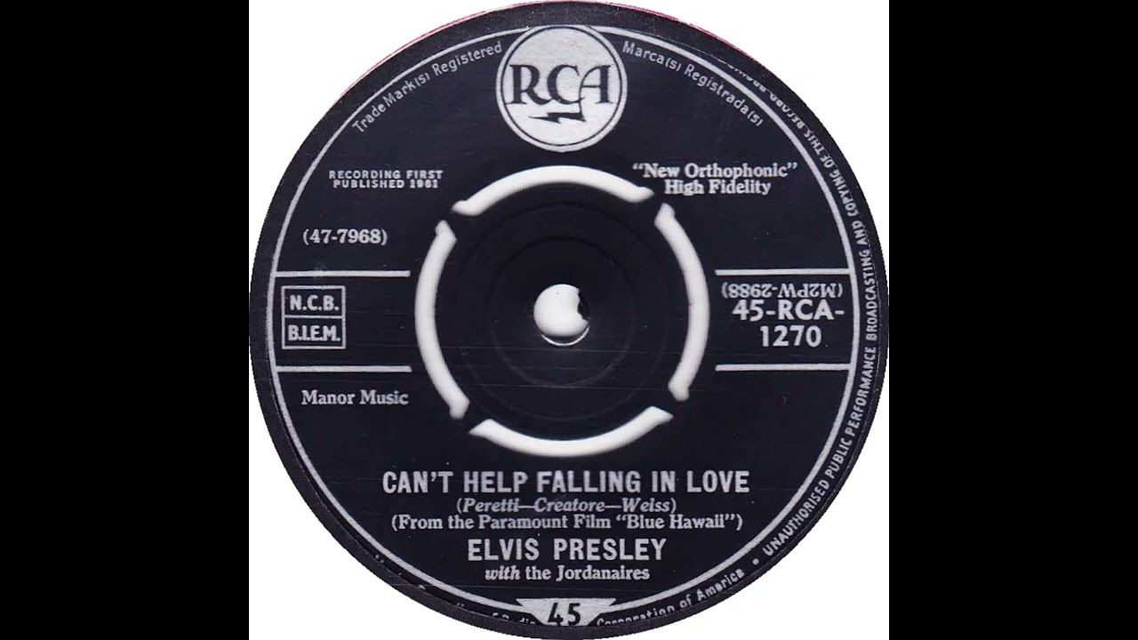 UK New Entry 1962 (23) Elvis Presley with The Jordanaires - Can't Help Falling In Love