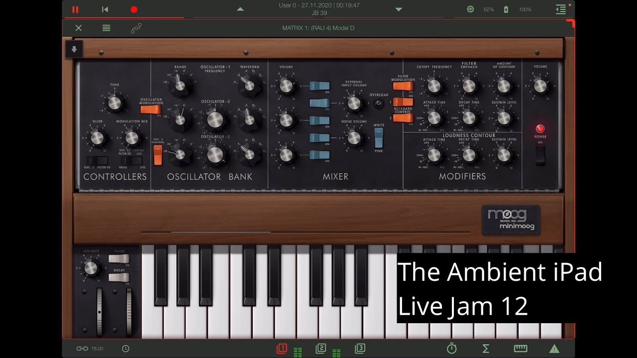 Ambient iPad Live Jam 12: Moog Model D, Fugue Machine, apeMatrix, Ruismaker FM, Eventide Blackhole