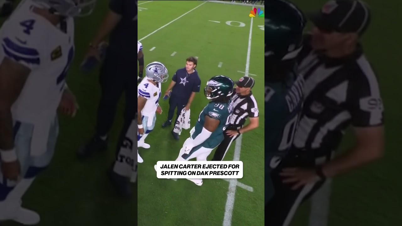 Jalen Carter ejected for spitting on Dak Prescott 😳 #eagles #cowboys #NFL #football