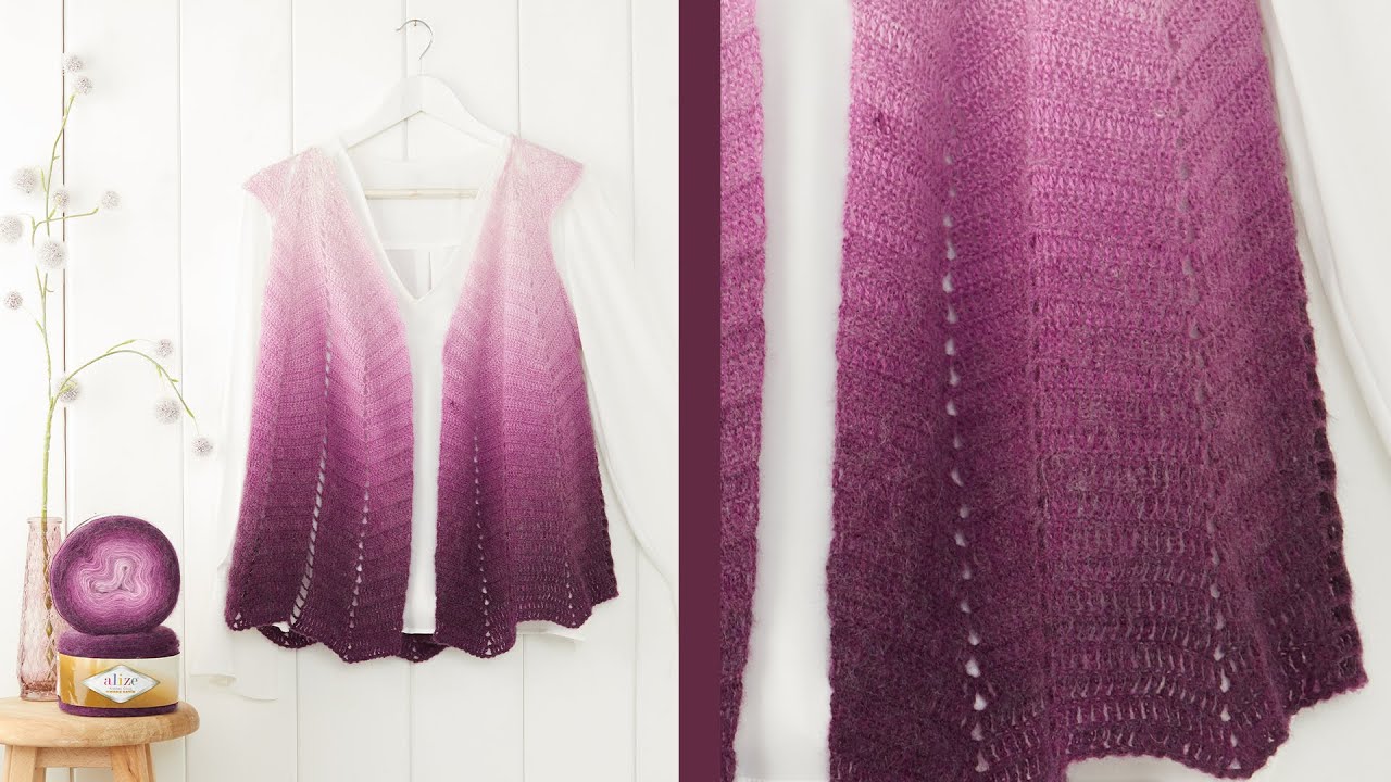 Angora Gold Ombre Batik ile Yelek Yapımı | Vest Tutorial | Вязание Жилета