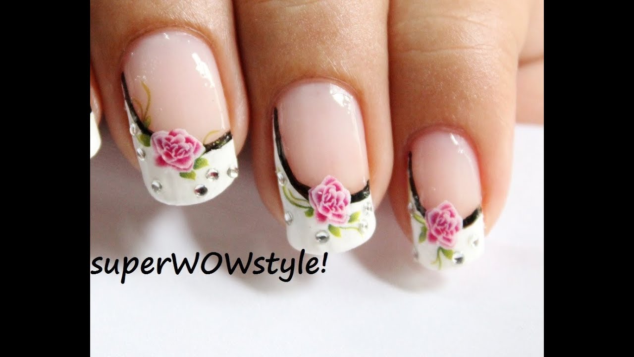 Water Decals + Sideways French Manicure Nail Designs (French tip nail art)