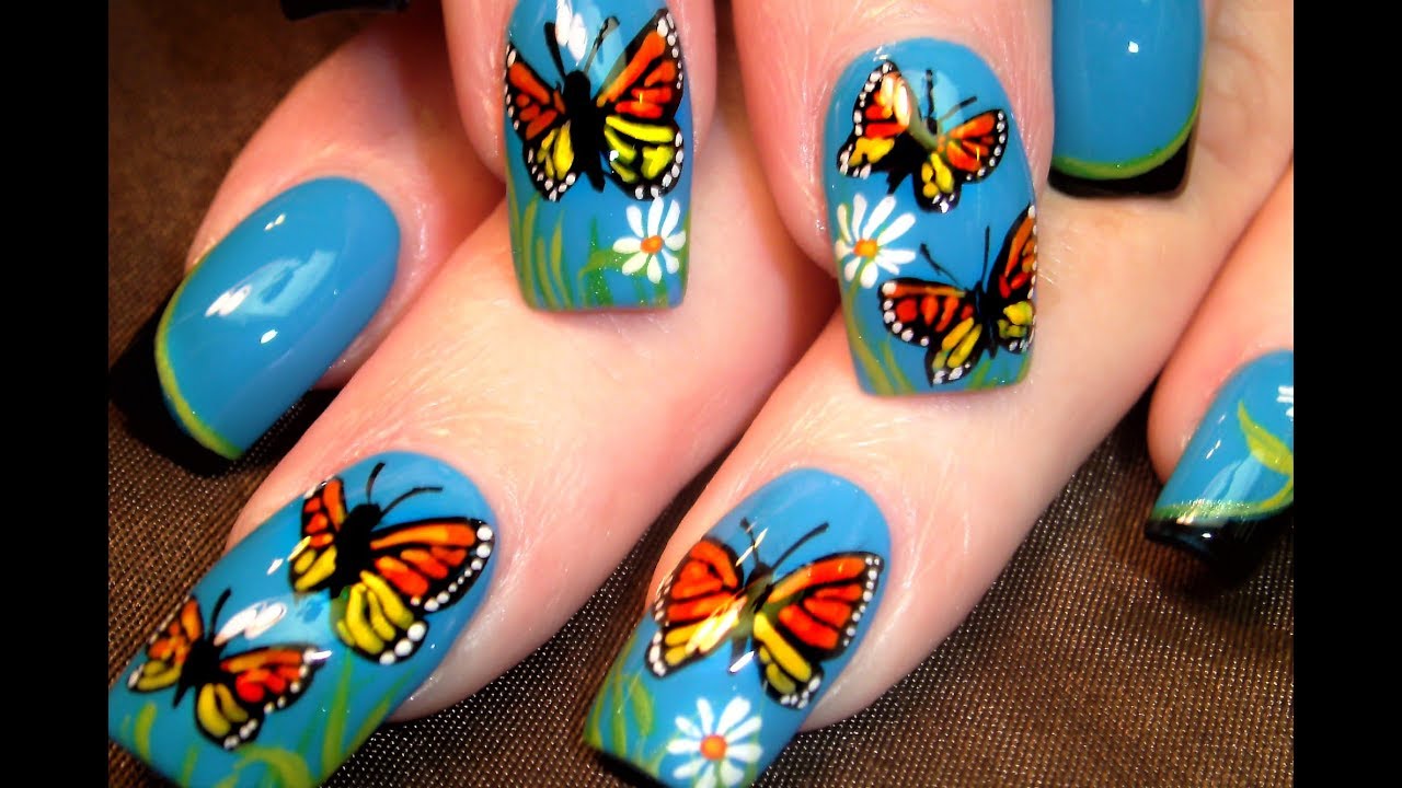 Butterfly Nails | Monarch Butterflies Nail Art Design Tutorial