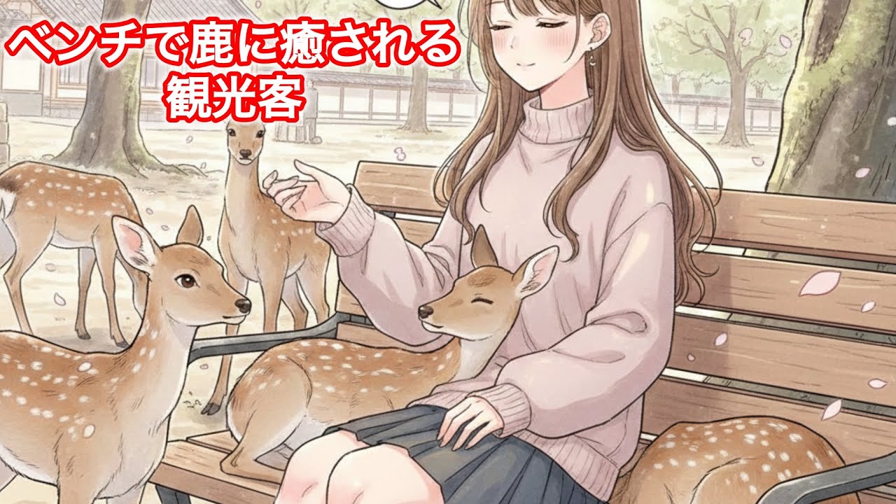 ベンチで鹿に癒される観光客🦌NARA  PARK