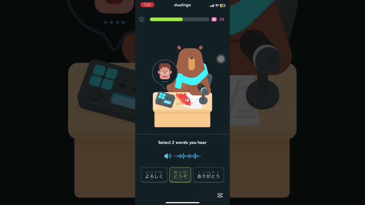 Day 36 of learning Japanese on Duolingo 