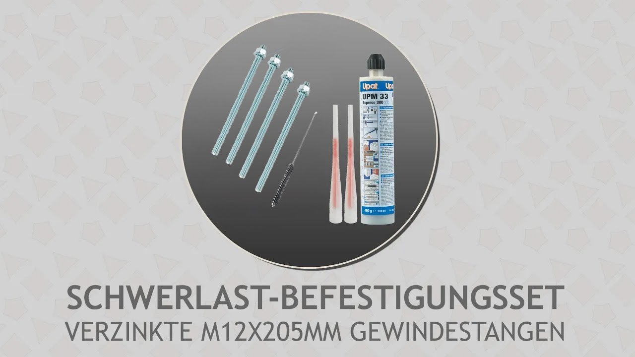 Schwerlast-Befestigungsset mit verzinkten M12x205mm Gewindestangen - für Vollstein | Amazon ☀️ Pina