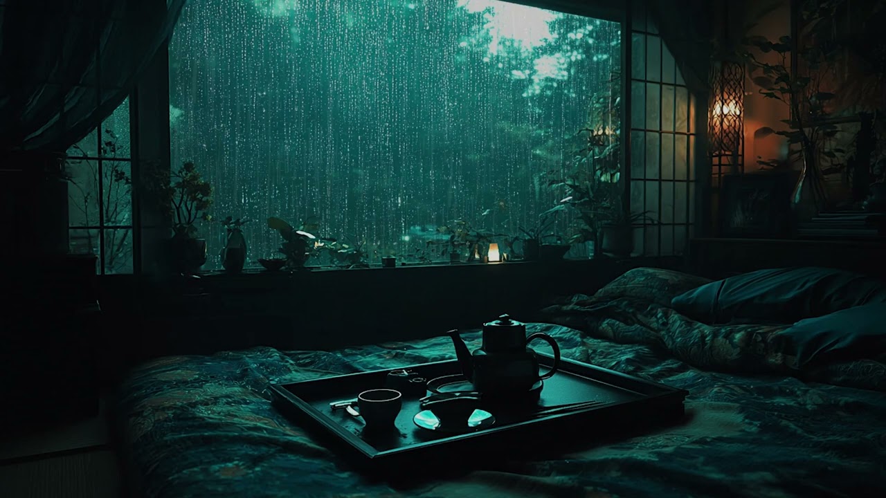 Soothing Rain in a Dark Room (No Ads) | Peaceful Sleep & Concentration Ambience
