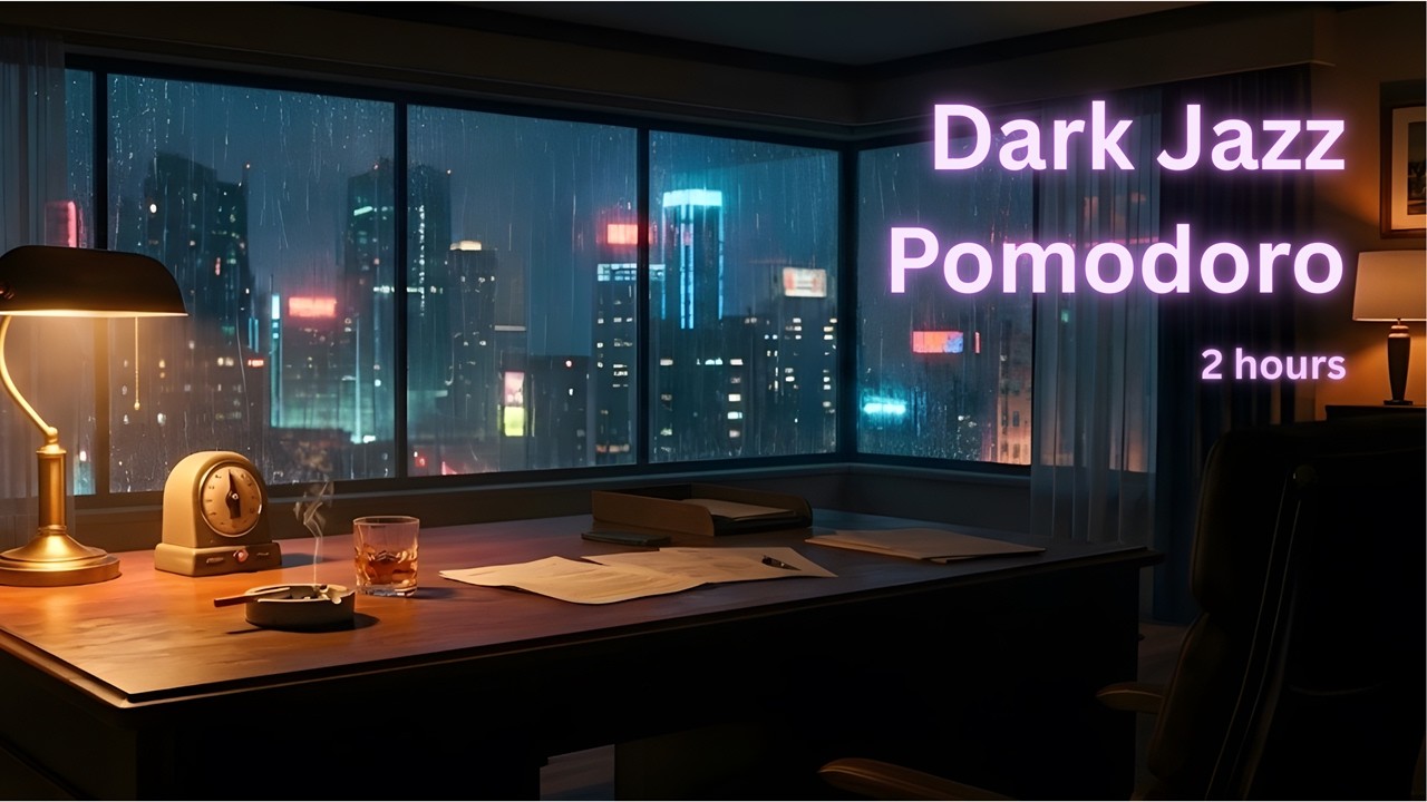 Dark Jazz Pomodoro Timer ⏱️ 2 Hour Study with Me [25/5] Rain & Thunder Ambience