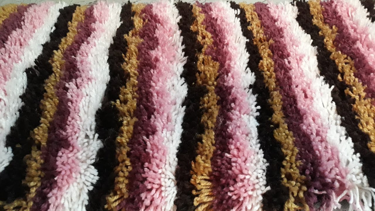 سجادة شاج بدون شبكة (بوردا) بخيط الصوف وبواقي الجينز روعة هدية عيد الام Mother's day/DIY DICORETION