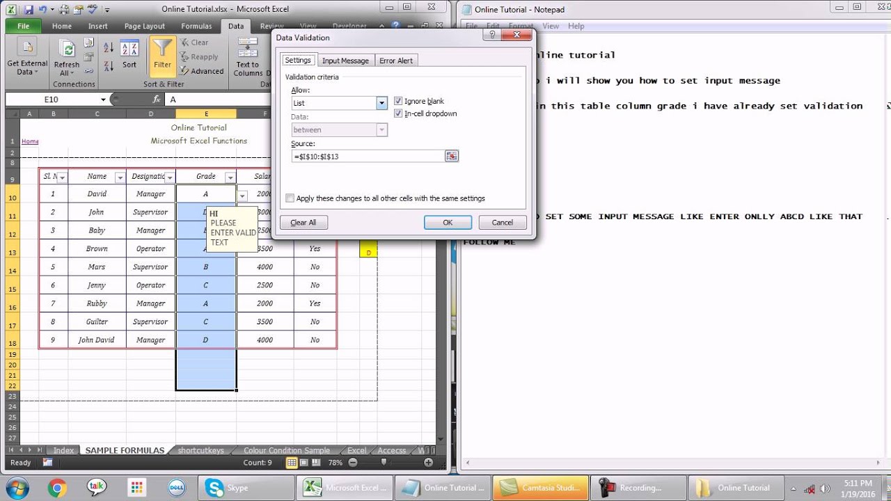 31 MICROSOFT EXCEL HOW TO SET INPUT MESSAGE