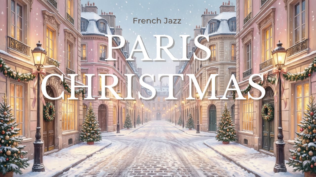 Paris Christmas 🎄 | Smooth French Jazz Winter Café Ambience in a Cozy Snowy Paris Street