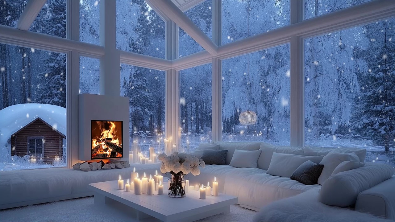 🌨️ ❄️Snowfall Lounge Ambience | Winter Piano 4 Hours | Relax Unwind Focus Study Stress Relief