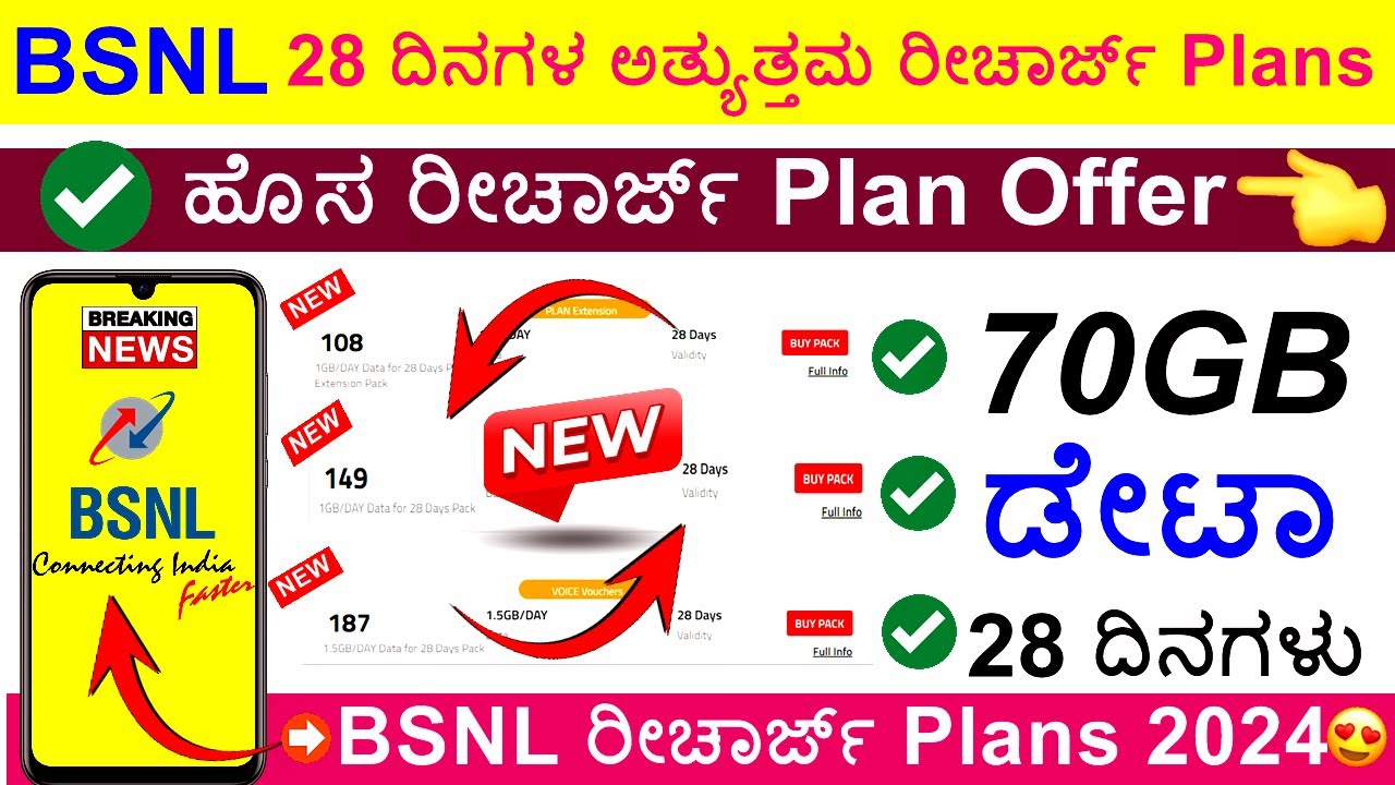 BSNL 28 Days Best Recharge Plans 2024? BSNL Recharge Plan 2024 Kannada