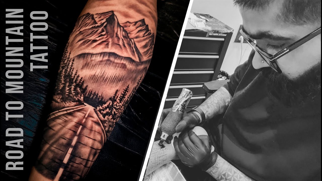 😲 NEW WAY TO CREATE CUSTOM TATTOOS - A.I | Road to Mountain Realism Tattoo by @tattoosbyabishek