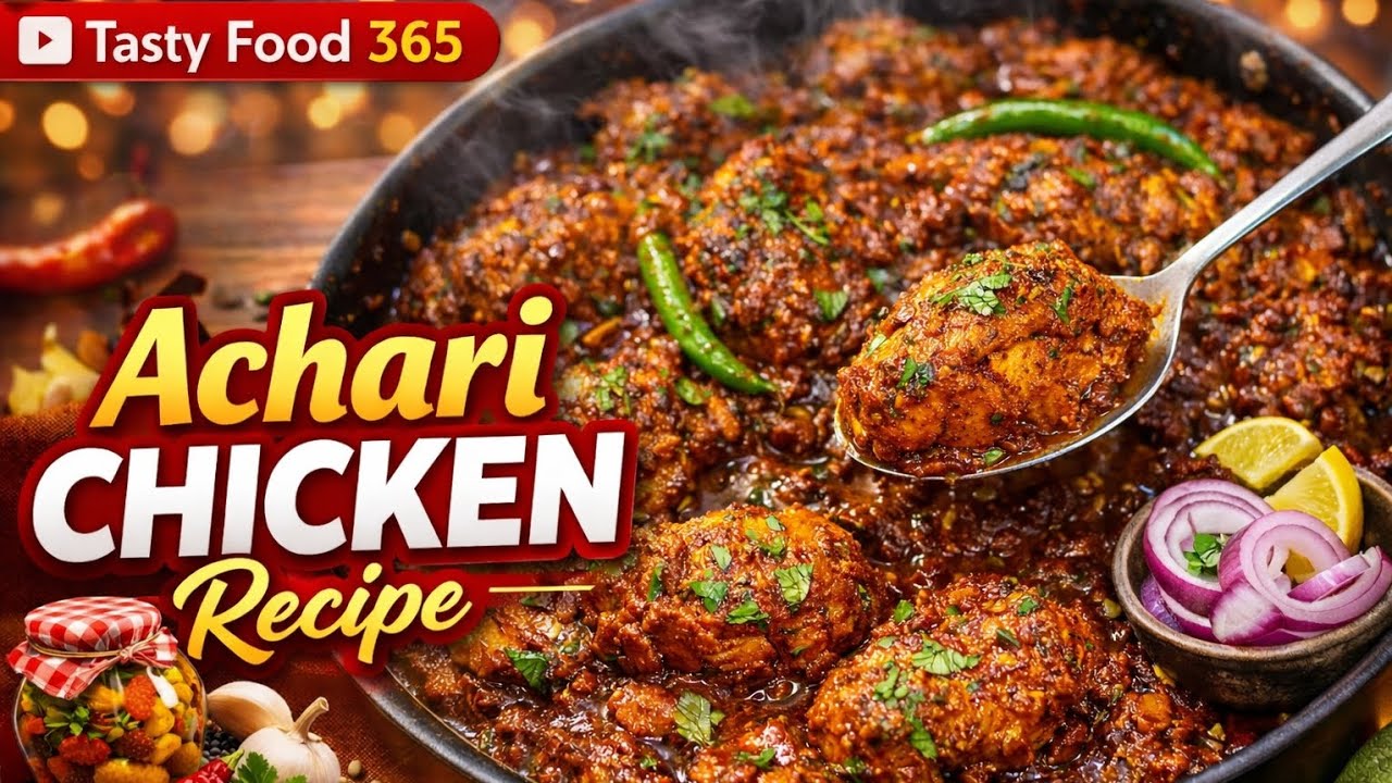 Restaurant Style Achari Chicken Recipe🍗😋 | Spicy & Tangy Chicken Curry | Tasty Food 365