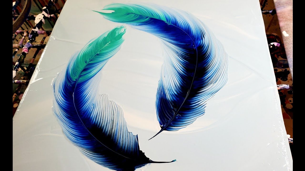 #63 - TROPICAL Flowing Fluid Feathers! Chain Pull Method. #pourpainting #fluidart #acrylicpouring