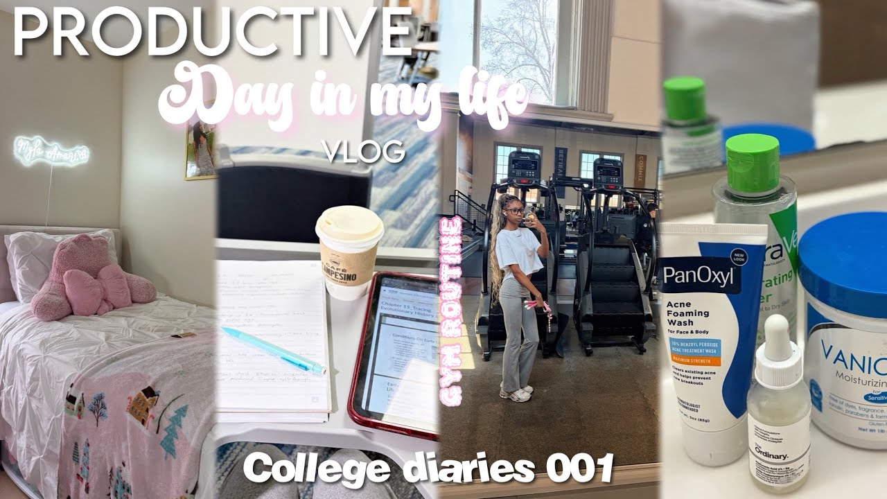 COLLEGE DIARIES 001 | PRODUCTIVE DAY IN MY LIFE, GYM ROUTINE, STUDYING, SELF CARE, ETC.