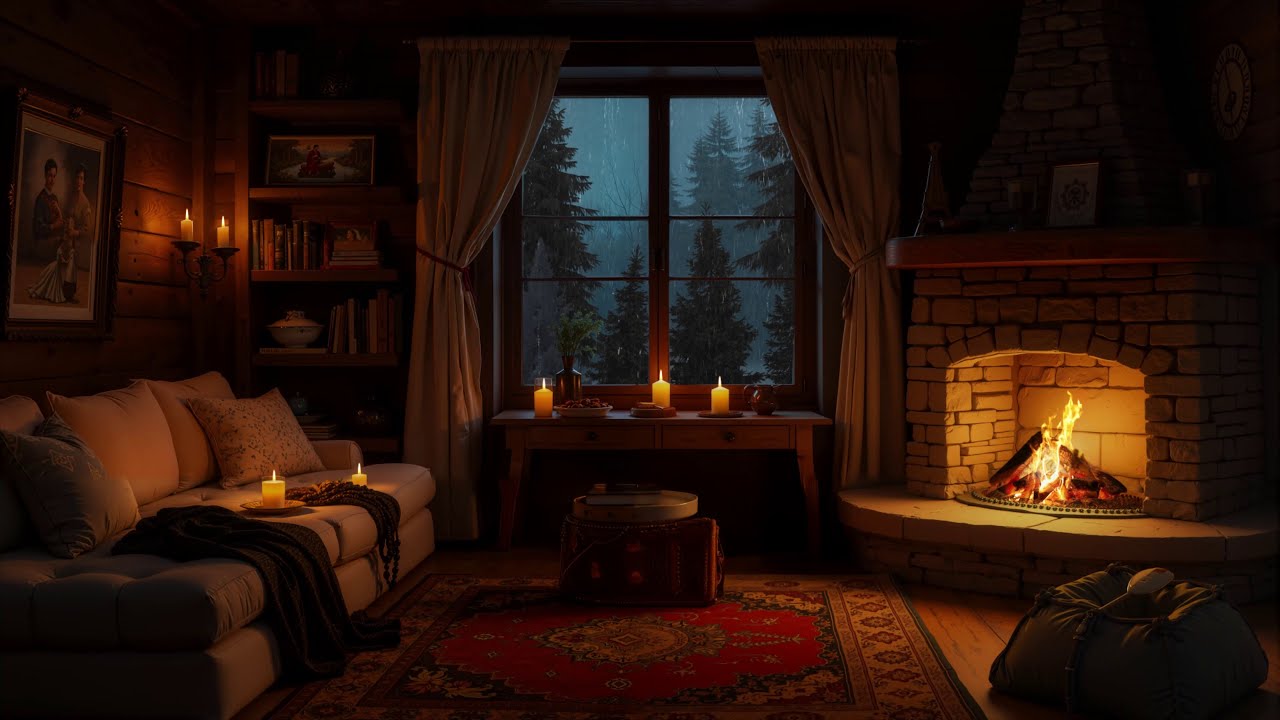 Insomnia Relief in 3 Minutes | Sleep with Heavy Rain on Window and Crackling Fire Sounds