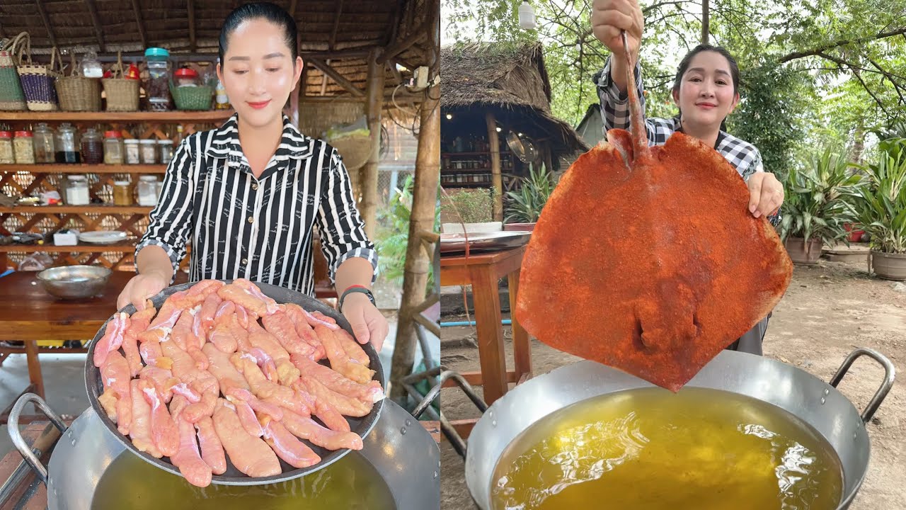 Mommy chef Sros cooking: Fry fish egg, Fry stingray, Pork ribs soup, Crispy potato | Amazing cooking